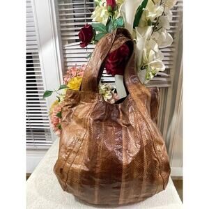 BEIRN NY Brown Jenna Tote GENUINE Snake Skin Bag (500